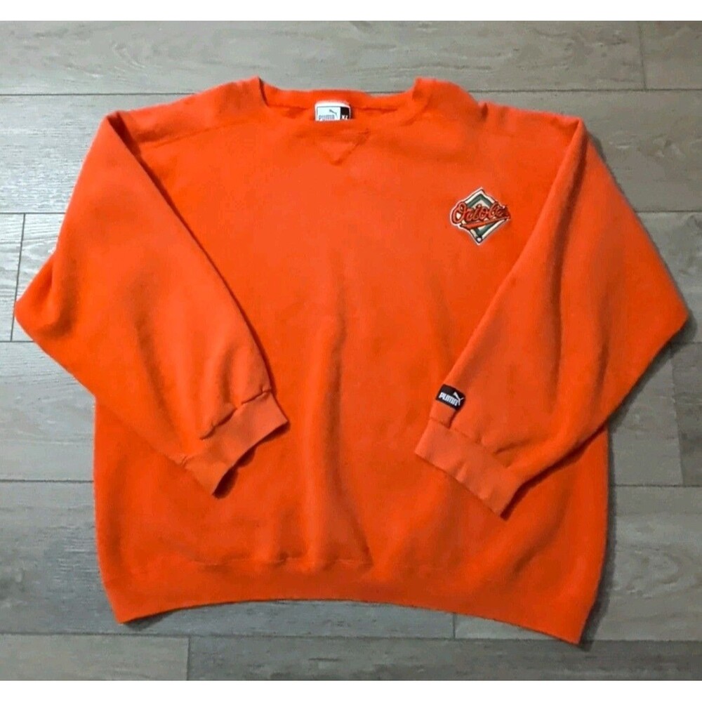 VINTAGE BALTIMORE ORIOLES PUMA CREW NECK SWEATSHIRT MENS SIZE XLARGE ORANGE